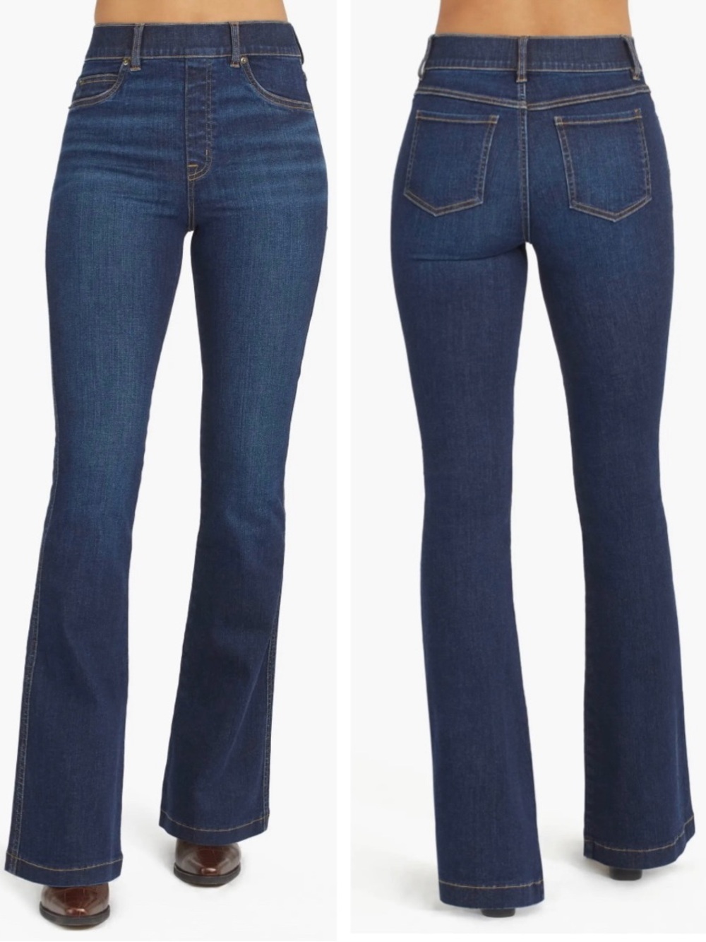 SPANX Pull-On Flare Jeans Midnight Shade Dark Wash Size Large-Stretch-Minimalist
